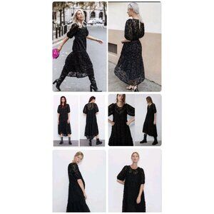 Zara Dress Women's XXL Black Bloggers Fav Contrasting Voluminous Midi Sheer